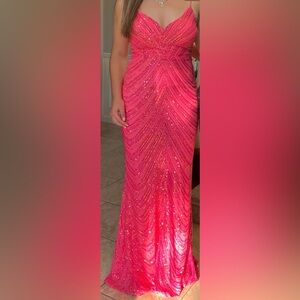Windsor Bright Pink Mermaid Sequin Prom Dress | Size S